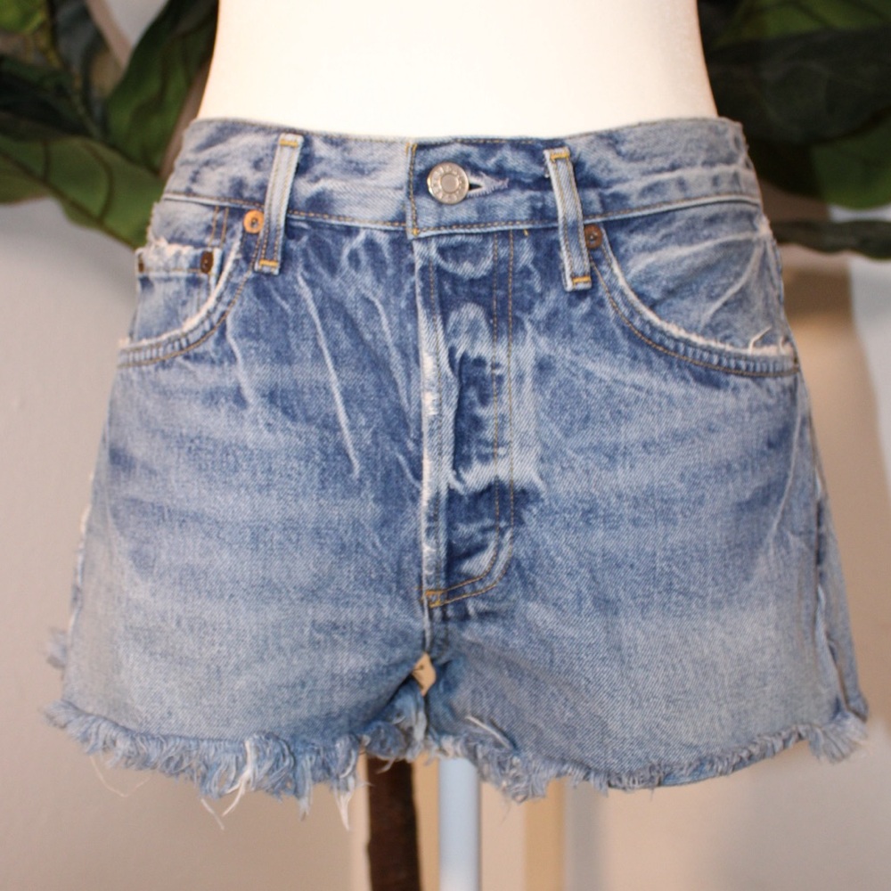 AGOLDE Parker Vintage Blue Cut Off Denim Shorts